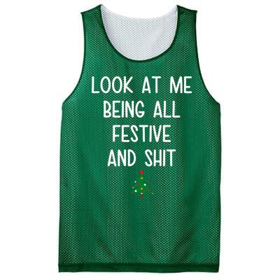 Look At Me Being All Festive And Shit Funny Christmas Tree Mesh Reversible Basketball Jersey Tank