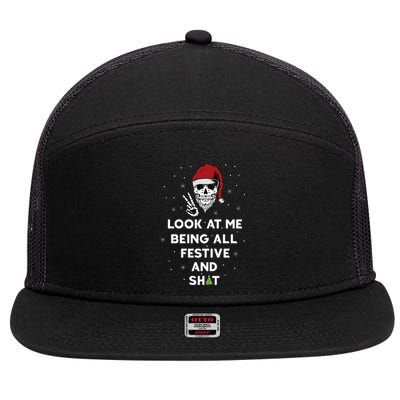 Look At Me Being All Festive And Shits Humorous Xmas 2024 7 Panel Mesh Trucker Snapback Hat