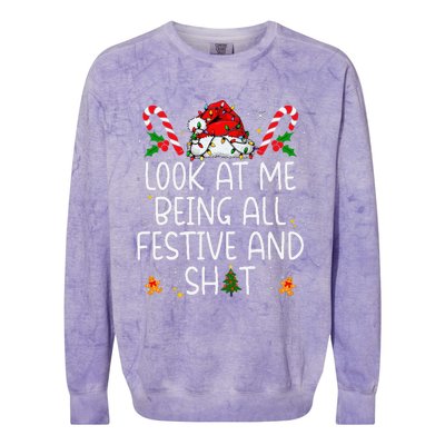 Look At Me Being All Festive And Shit Funny Christmas Tree Gift Colorblast Crewneck Sweatshirt