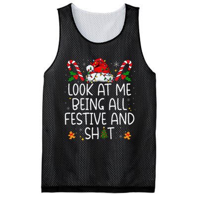 Look At Me Being All Festive And Shit Funny Christmas Tree Gift Mesh Reversible Basketball Jersey Tank