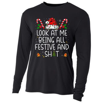 Look At Me Being All Festive And Shit Funny Christmas Tree Gift Cooling Performance Long Sleeve Crew