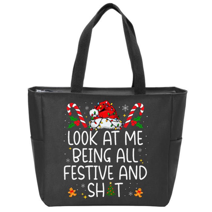 Look At Me Being All Festive And Shit Funny Christmas Tree Gift Zip Tote Bag