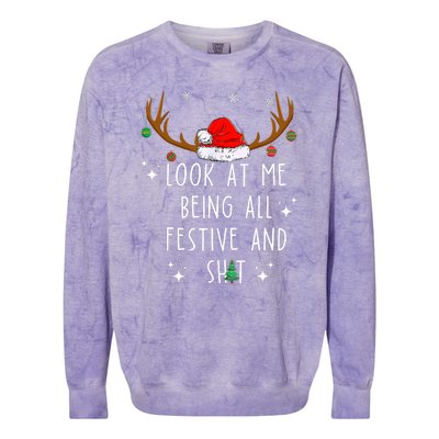 Look At Me Being All Festive And Shit Funny Christmas Tree Colorblast Crewneck Sweatshirt