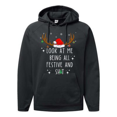 Look At Me Being All Festive And Shit Funny Christmas Tree Performance Fleece Hoodie