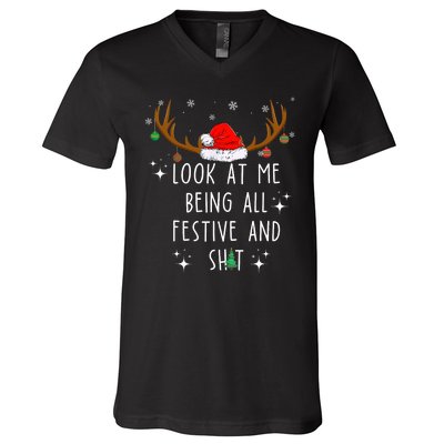 Look At Me Being All Festive And Shit Funny Christmas Tree V-Neck T-Shirt