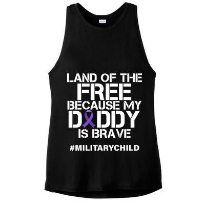 Land Of The Free Because My Daddy Is Brave Ladies PosiCharge Tri-Blend Wicking Tank