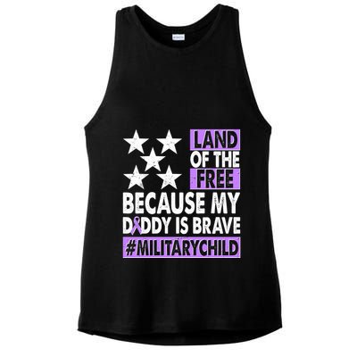 Land Of The Free Because My Daddy Is Brave Military Child Ladies PosiCharge Tri-Blend Wicking Tank
