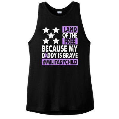 Land Of The Free Because My Daddy Is Brave Military Child Ladies PosiCharge Tri-Blend Wicking Tank