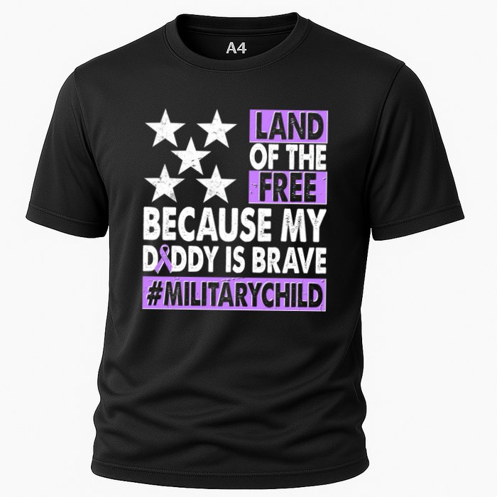 Land Of The Free Because My Daddy Is Brave Military Child Cooling Performance Crew T-Shirt