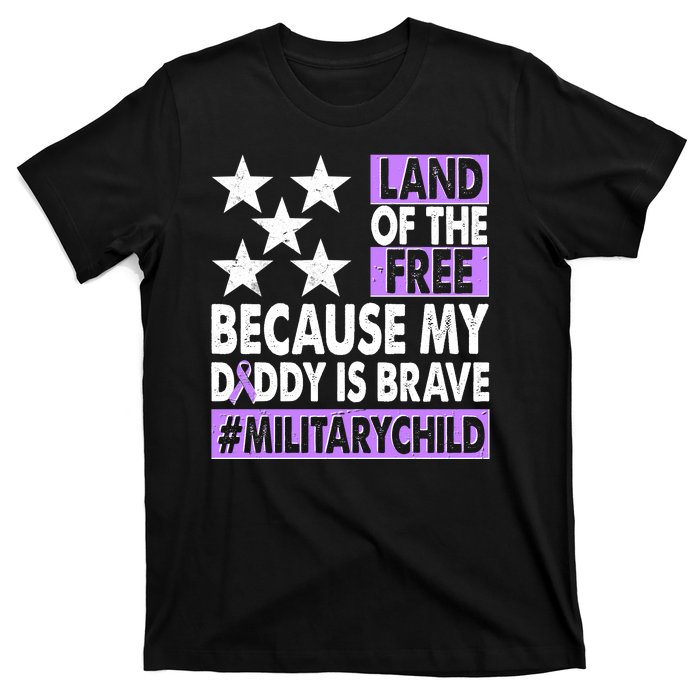 Land Of The Free Because My Daddy Is Brave Military Child T-Shirt