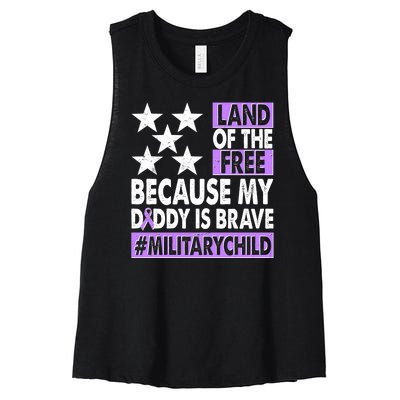 Land Of The Free Because My Daddy Is Brave Military Child Women's Racerback Cropped Tank