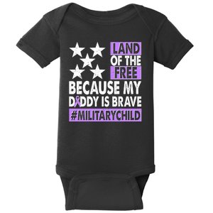 Land Of The Free Because My Daddy Is Brave Military Child Baby Bodysuit