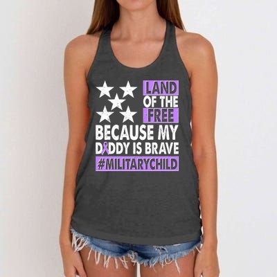 Land Of The Free Because My Daddy Is Brave Military Child Women's Knotted Racerback Tank