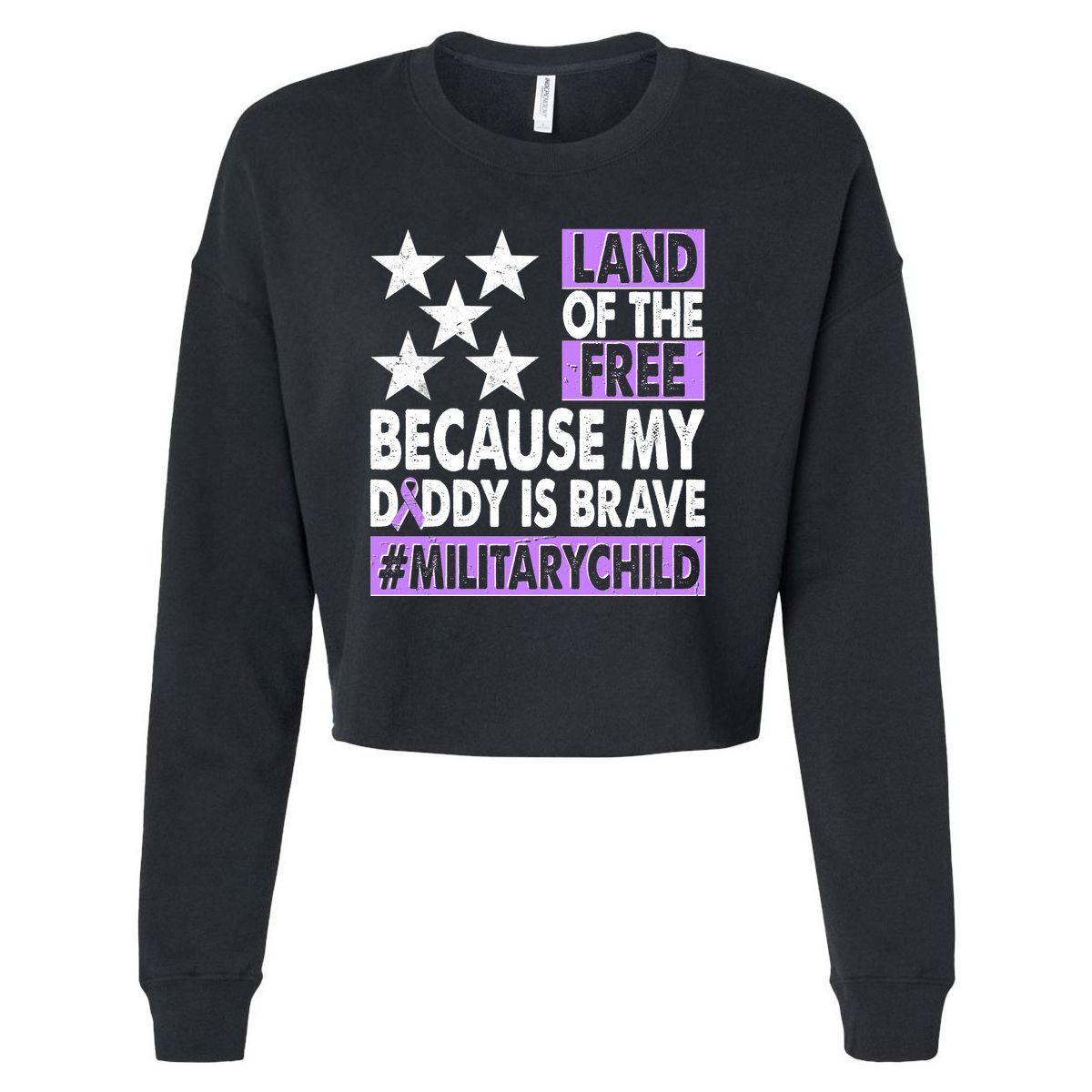 Land Of The Free Because My Daddy Is Brave Military Child Cropped Pullover Crew