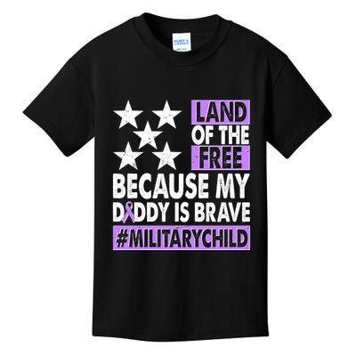 Land Of The Free Because My Daddy Is Brave Military Child Kids T-Shirt