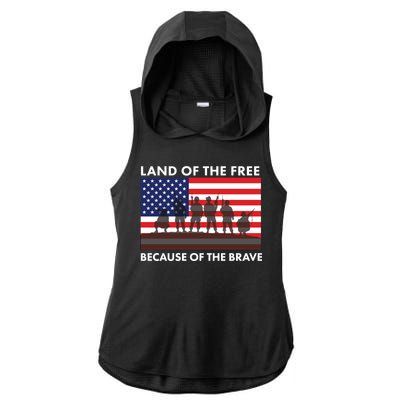 Land Of The Free Because Of The Brave Ladies PosiCharge Tri-Blend Wicking Draft Hoodie Tank