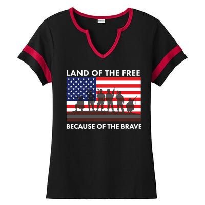 Land Of The Free Because Of The Brave Ladies Halftime Notch Neck Tee