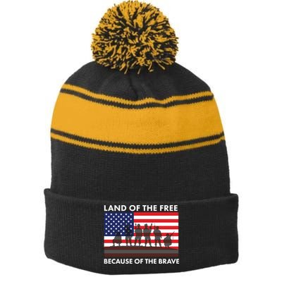 Land Of The Free Because Of The Brave Stripe Pom Pom Beanie