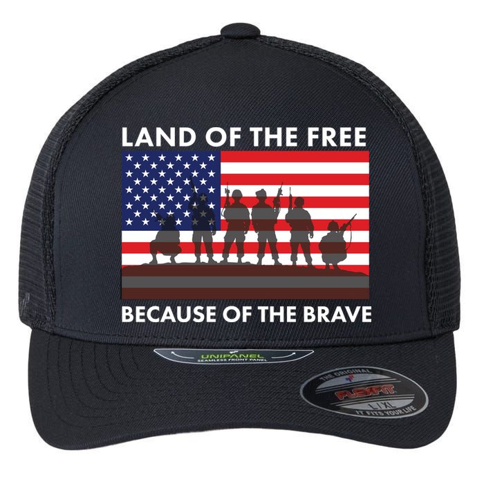 Land Of The Free Because Of The Brave Flexfit Unipanel Trucker Cap