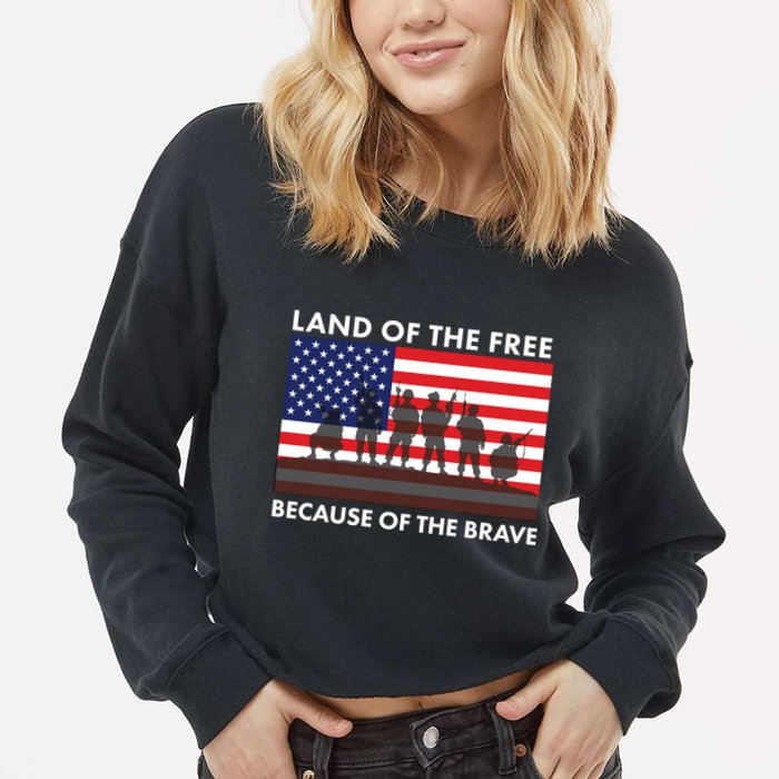 Land Of The Free Because Of The Brave Cropped Pullover Crew