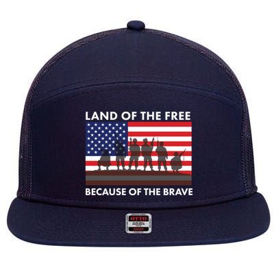 Land Of The Free Because Of The Brave 7 Panel Mesh Trucker Snapback Hat