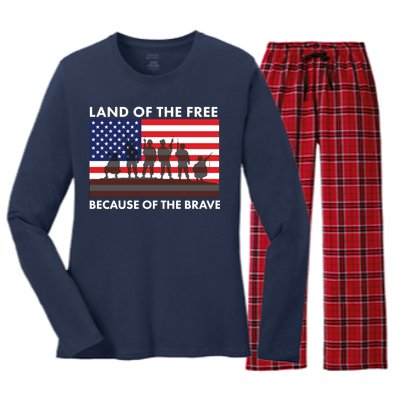 Land Of The Free Because Of The Brave Women's Long Sleeve Flannel Pajama Set 