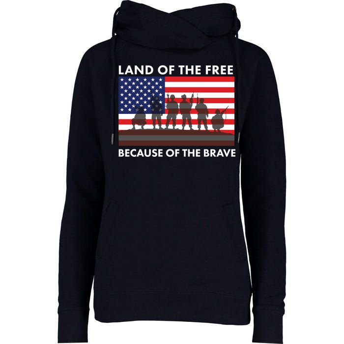 Land Of The Free Because Of The Brave Womens Funnel Neck Pullover Hood