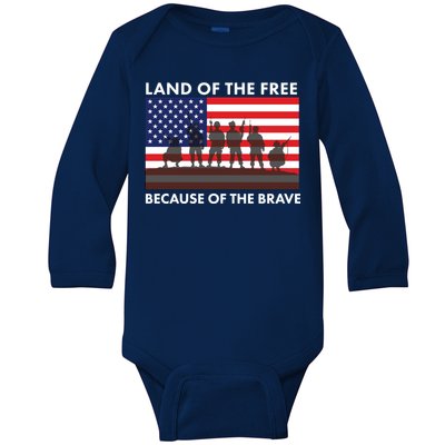 Land Of The Free Because Of The Brave Baby Long Sleeve Bodysuit