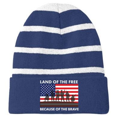 Land Of The Free Because Of The Brave Striped Beanie with Solid Band