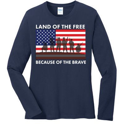 Land Of The Free Because Of The Brave Ladies Long Sleeve Shirt