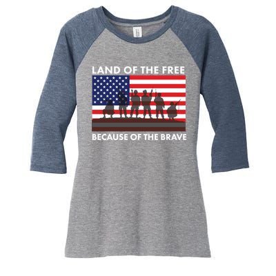 Land Of The Free Because Of The Brave Women's Tri-Blend 3/4-Sleeve Raglan Shirt