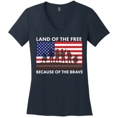 Land Of The Free Because Of The Brave Women's V-Neck T-Shirt