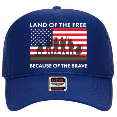 Land Of The Free Because Of The Brave High Crown Mesh Back Trucker Hat