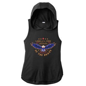 Land Of The Free Because Of The Brave Eagle Ladies PosiCharge Tri-Blend Wicking Draft Hoodie Tank