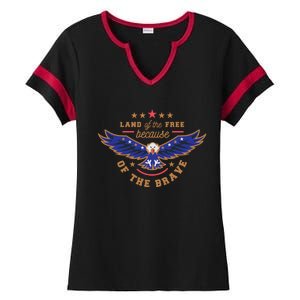 Land Of The Free Because Of The Brave Eagle Ladies Halftime Notch Neck Tee