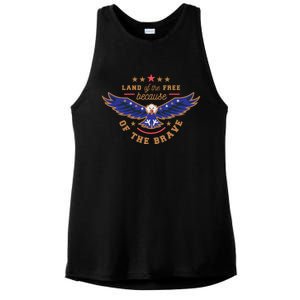 Land Of The Free Because Of The Brave Eagle Ladies PosiCharge Tri-Blend Wicking Tank