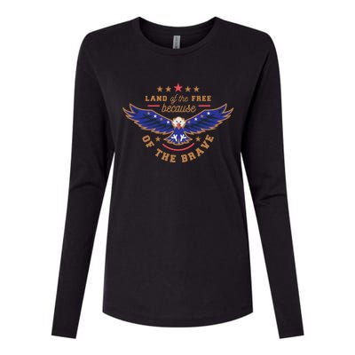 Land Of The Free Because Of The Brave Eagle Womens Cotton Relaxed Long Sleeve T-Shirt