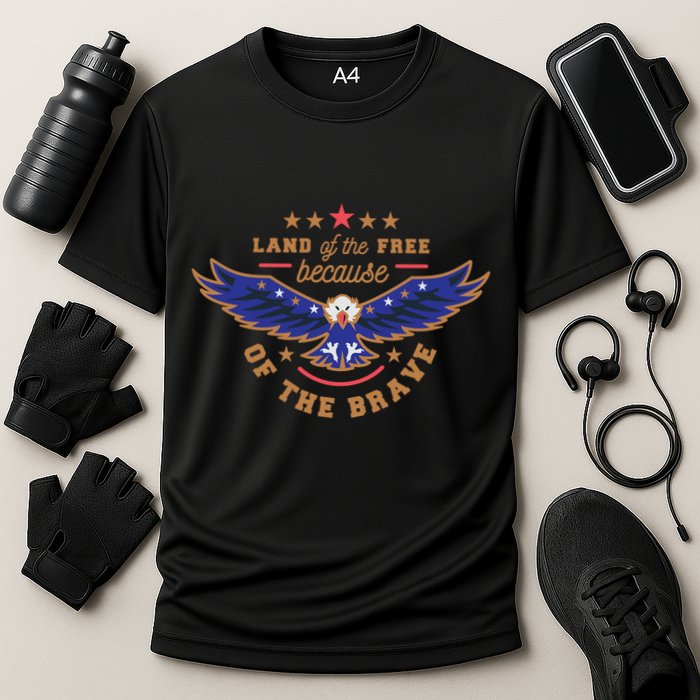 Land Of The Free Because Of The Brave Eagle Cooling Performance Crew T-Shirt