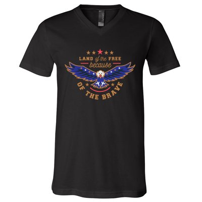 Land Of The Free Because Of The Brave Eagle V-Neck T-Shirt