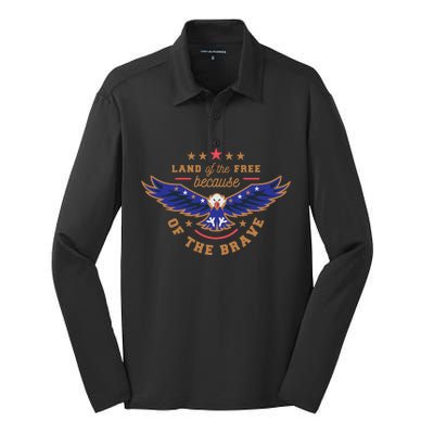 Land Of The Free Because Of The Brave Eagle Silk Touch Performance Long Sleeve Polo