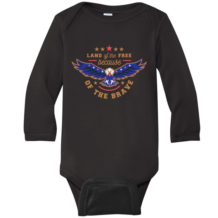 Land Of The Free Because Of The Brave Eagle Baby Long Sleeve Bodysuit