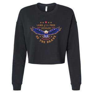 Land Of The Free Because Of The Brave Eagle Cropped Pullover Crew