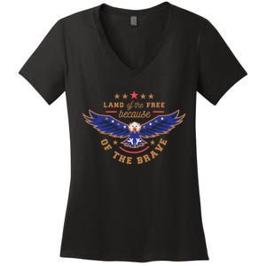 Land Of The Free Because Of The Brave Eagle Women's V-Neck T-Shirt