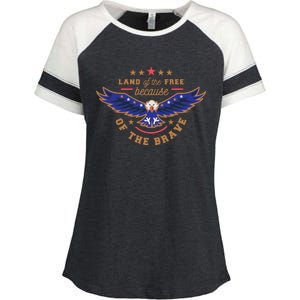 Land Of The Free Because Of The Brave Eagle Enza Ladies Jersey Colorblock Tee