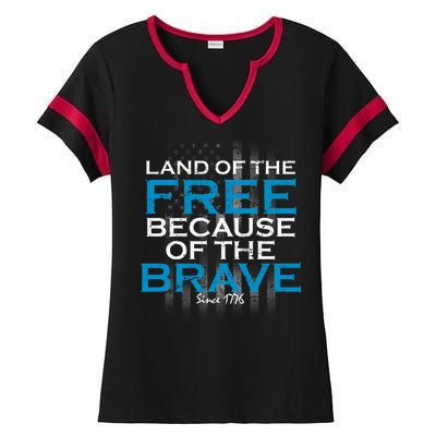 Land Of The Free Because Of The Brave USA Ladies Halftime Notch Neck Tee