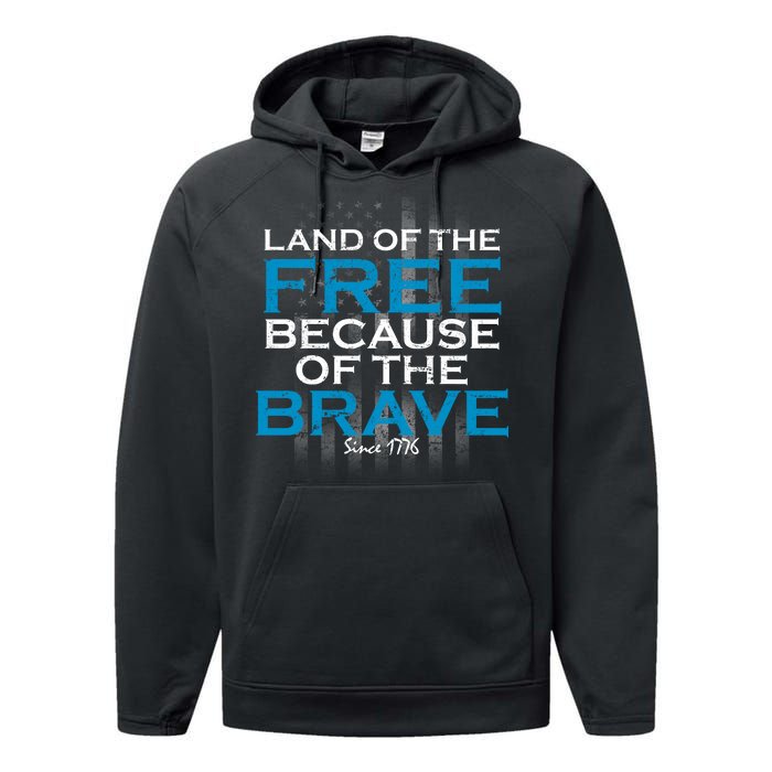 Land Of The Free Because Of The Brave USA Performance Fleece Hoodie