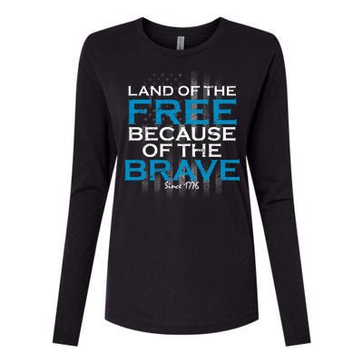 Land Of The Free Because Of The Brave USA Womens Cotton Relaxed Long Sleeve T-Shirt