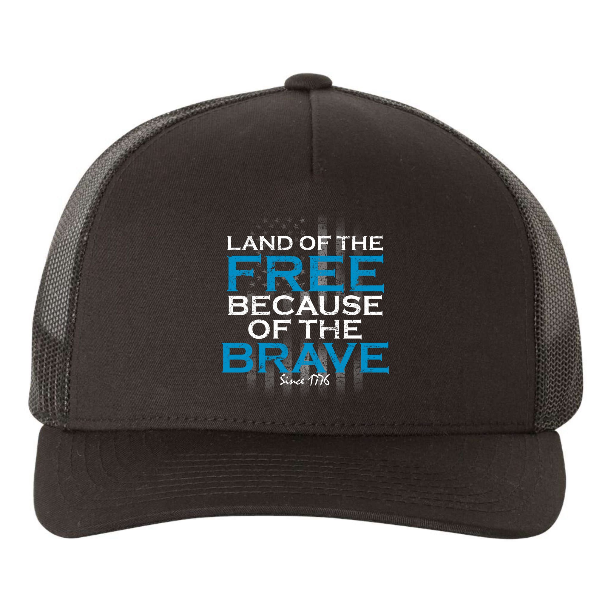 Land Of The Free Because Of The Brave USA Yupoong Adult 5-Panel Trucker Hat