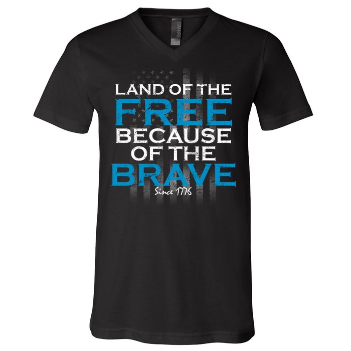 Land Of The Free Because Of The Brave USA V-Neck T-Shirt