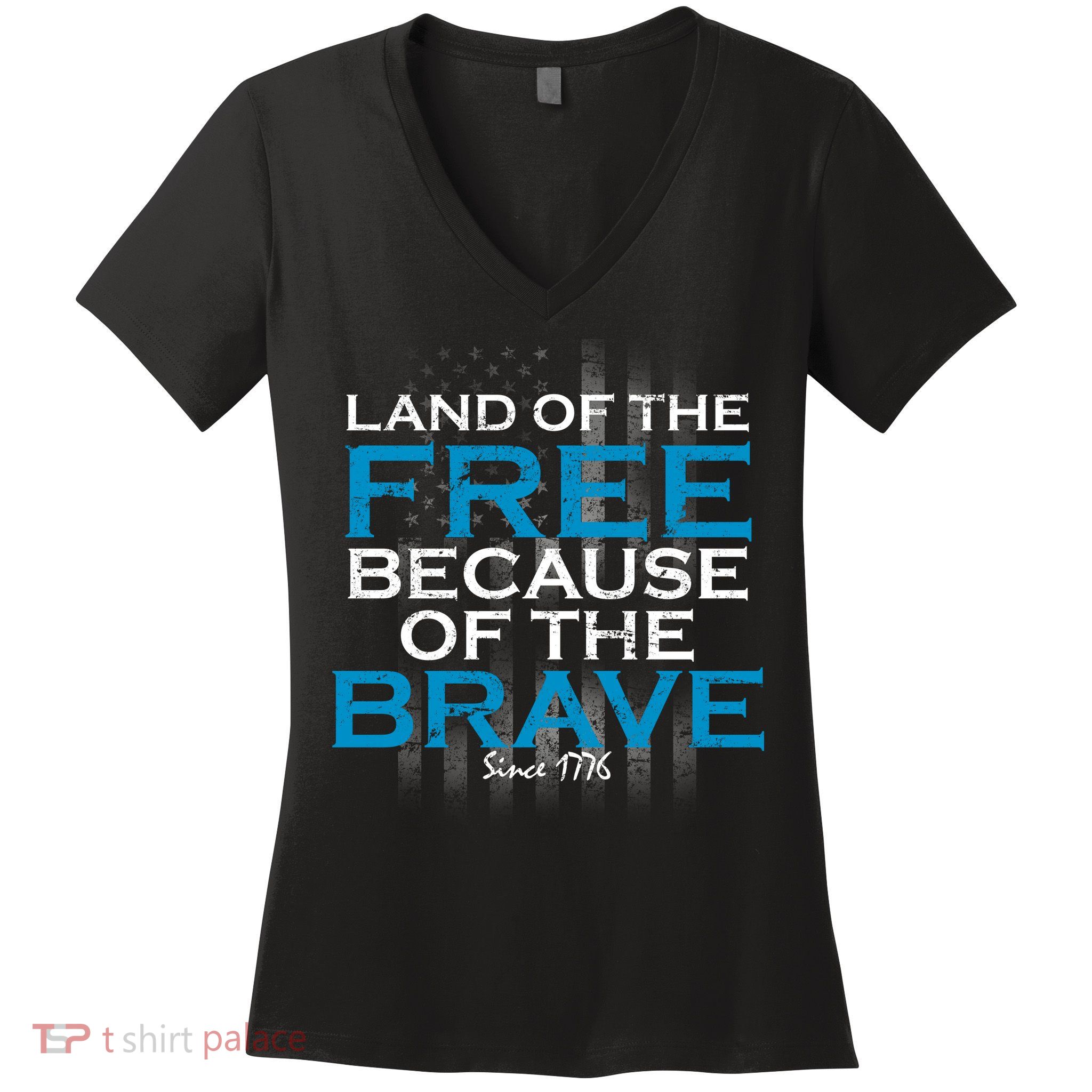 Land Of The Free Because Of The Brave USA Women's V-Neck T-Shirt
